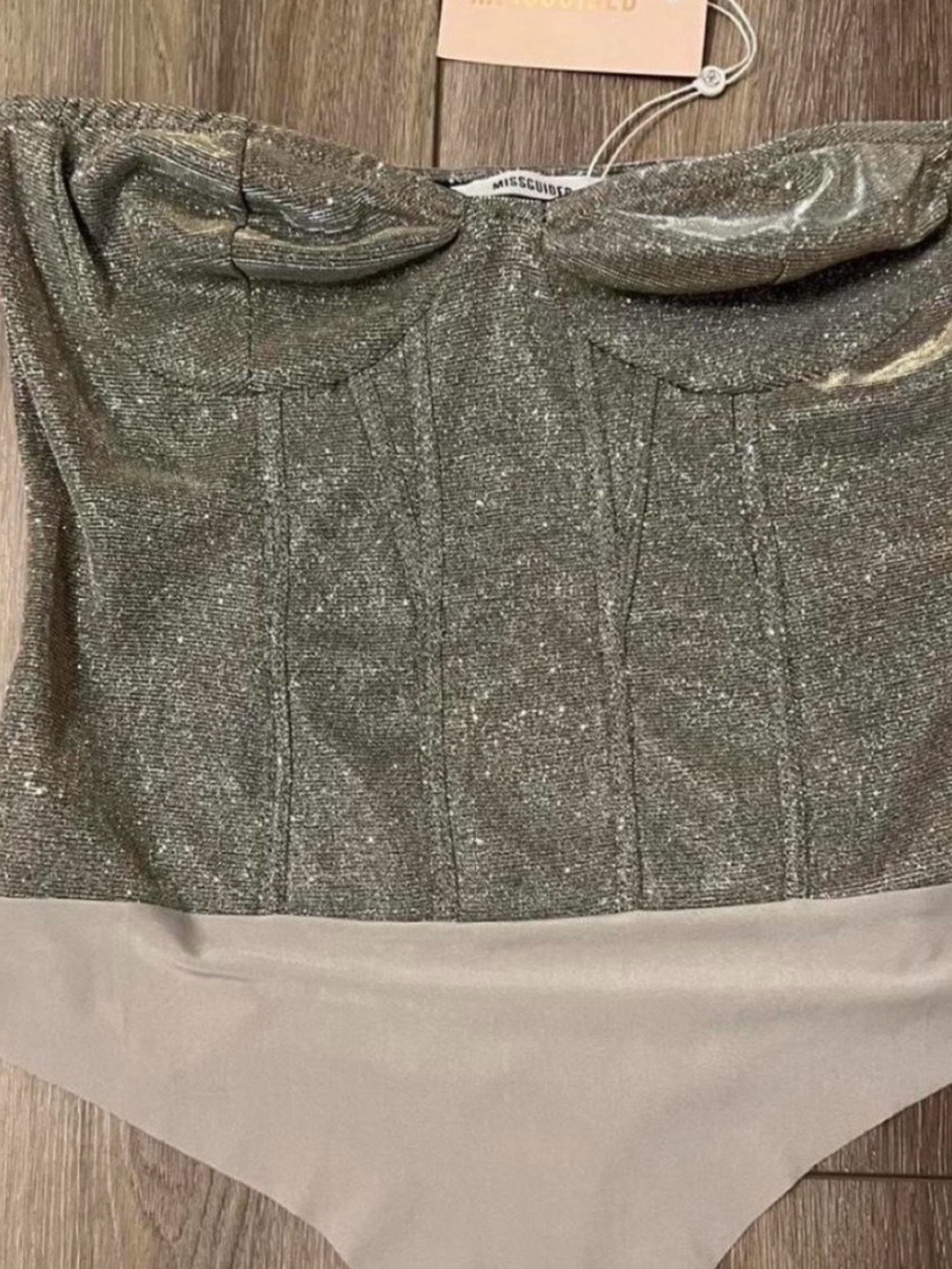 Missguided Glitter Silver Bodysuit